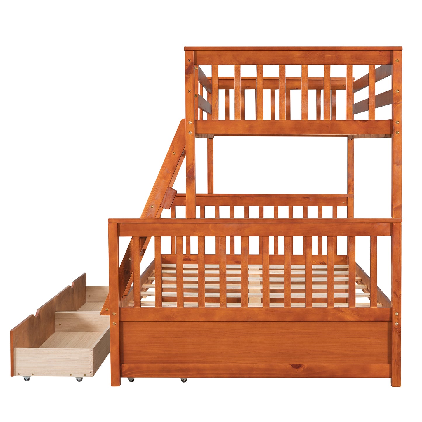 Twin-Over-Full Bunk Bed with Ladders and Two Storage Drawers (Walnut) ( old sku:LT000165AAD）