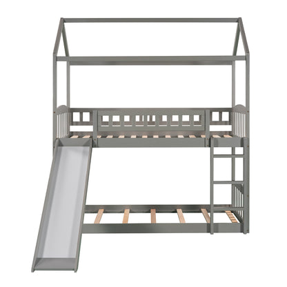 Twin Over Twin Bunk Bed with Slide, House Bed with Slide, Gray(OLD SKU: LP000213AAE)