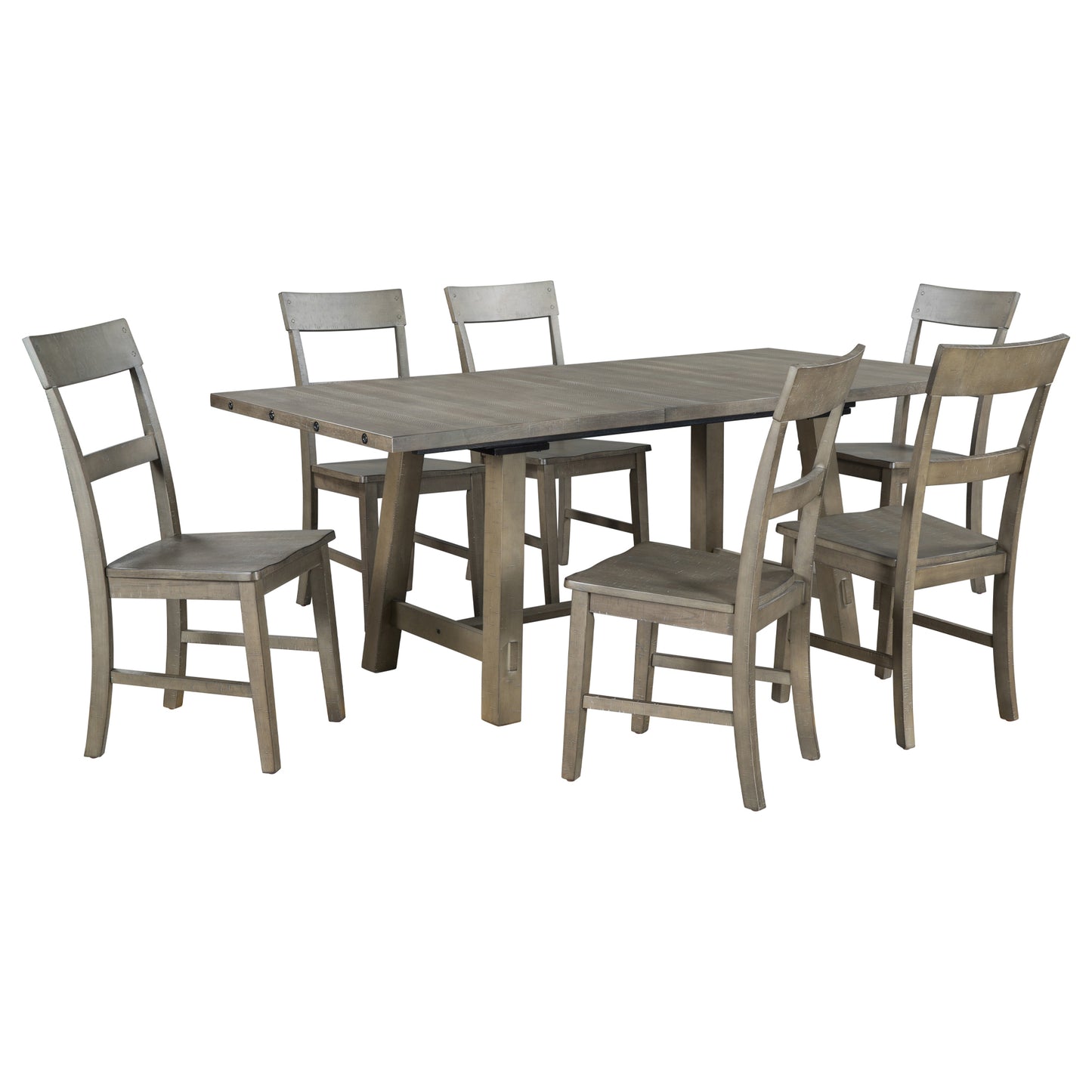 TREXM Retro Industrial Style 7-Piece Dining Table Set Extendable Table with 18” Leaf and Six Wood Chairs 
(Gray)