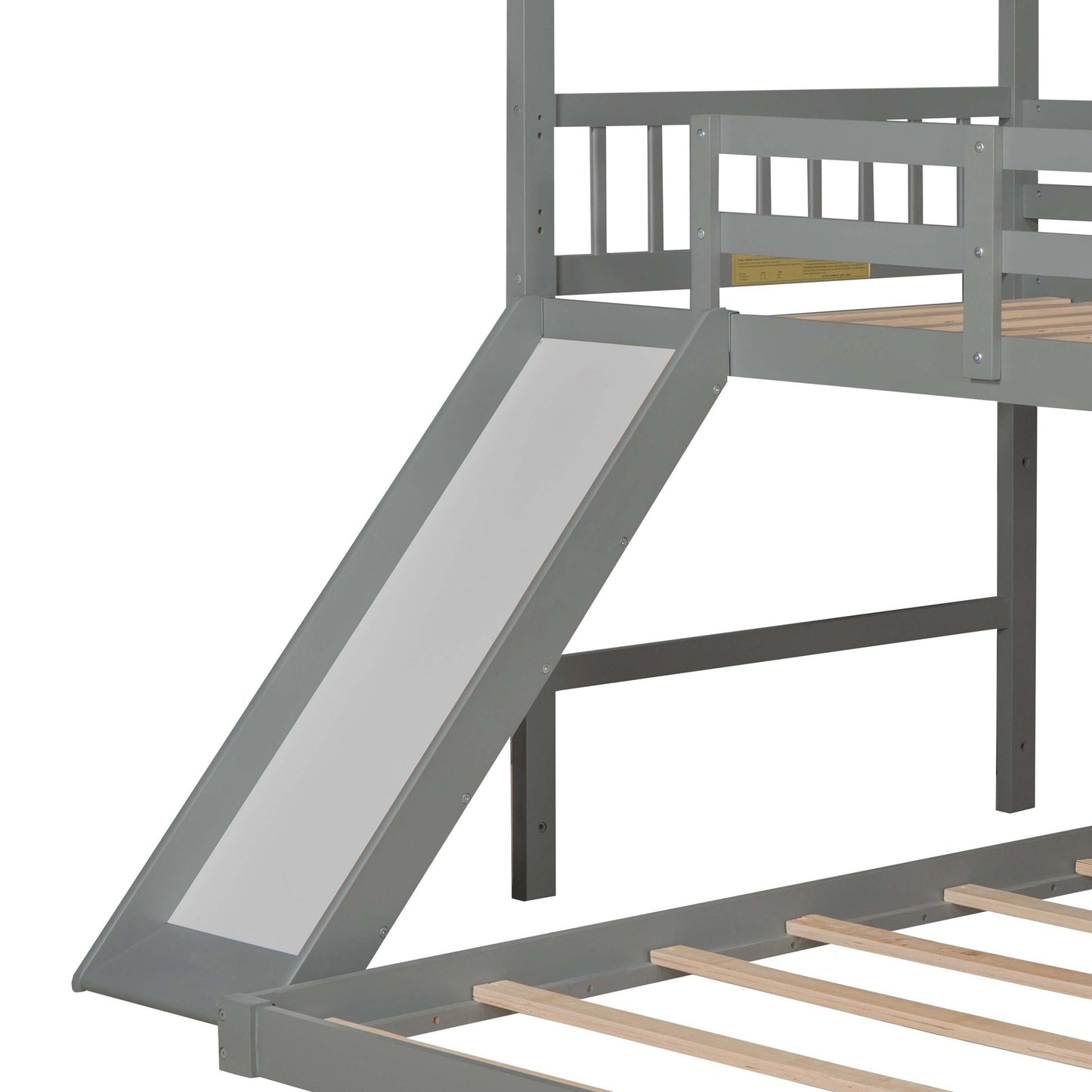 Twin over Full House Bunk Bed with Convertible Slide and Storage Staircase,Full-Length Guardrail,Gray