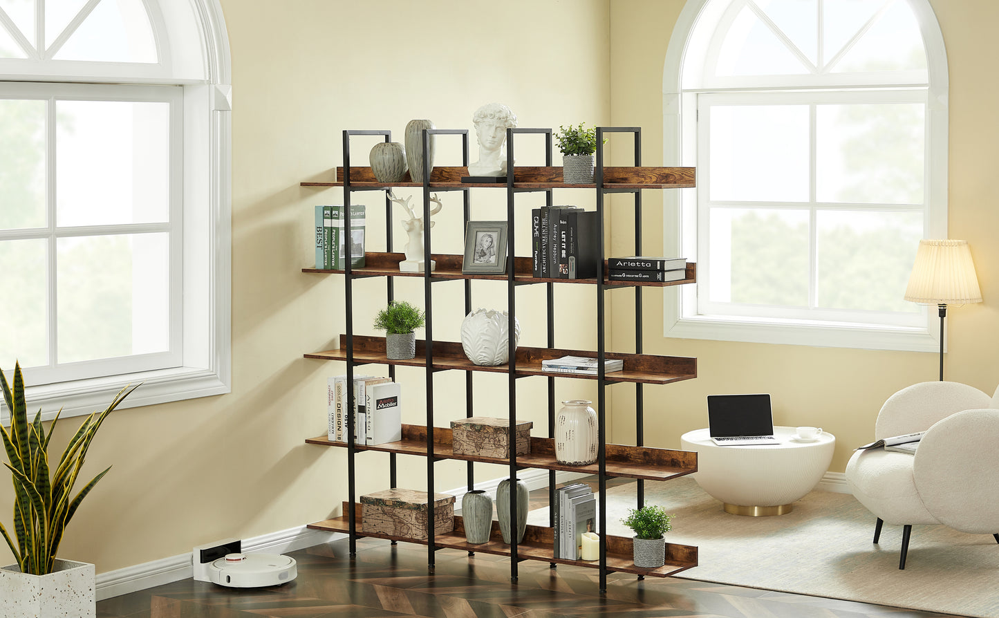 [VIDEO] 5 Tier Bookcase Home Office Open Bookshelf, Vintage Industrial Style Shelf with Metal Frame, MDF Board