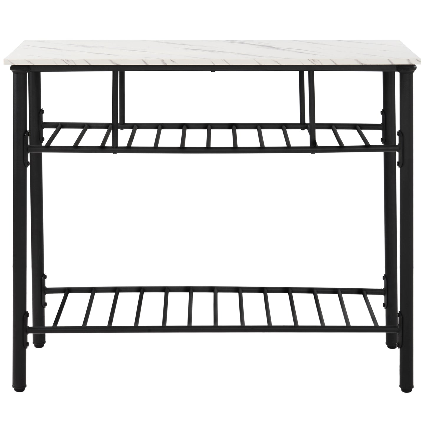 TOPMAX Rustic Farmhouse Counter Height Dining Kitchen Kitchen Island Prep Table, Kitchen Storage Rack with Worktop and 2 Shelves,Faux-Marble, White