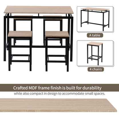 TREXM 5-Piece Kitchen Counter Height Table Set, Industrial Dining Table with 4 Chairs (Oak)