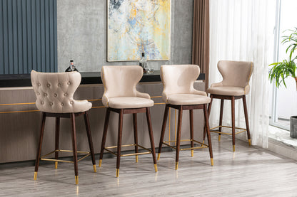 A&A Furniture,29.9" Modern Leathaire Fabric bar chairs, Tufted Gold Nailhead Trim Gold Decoration Bar stools,Set of 2 (Beige)