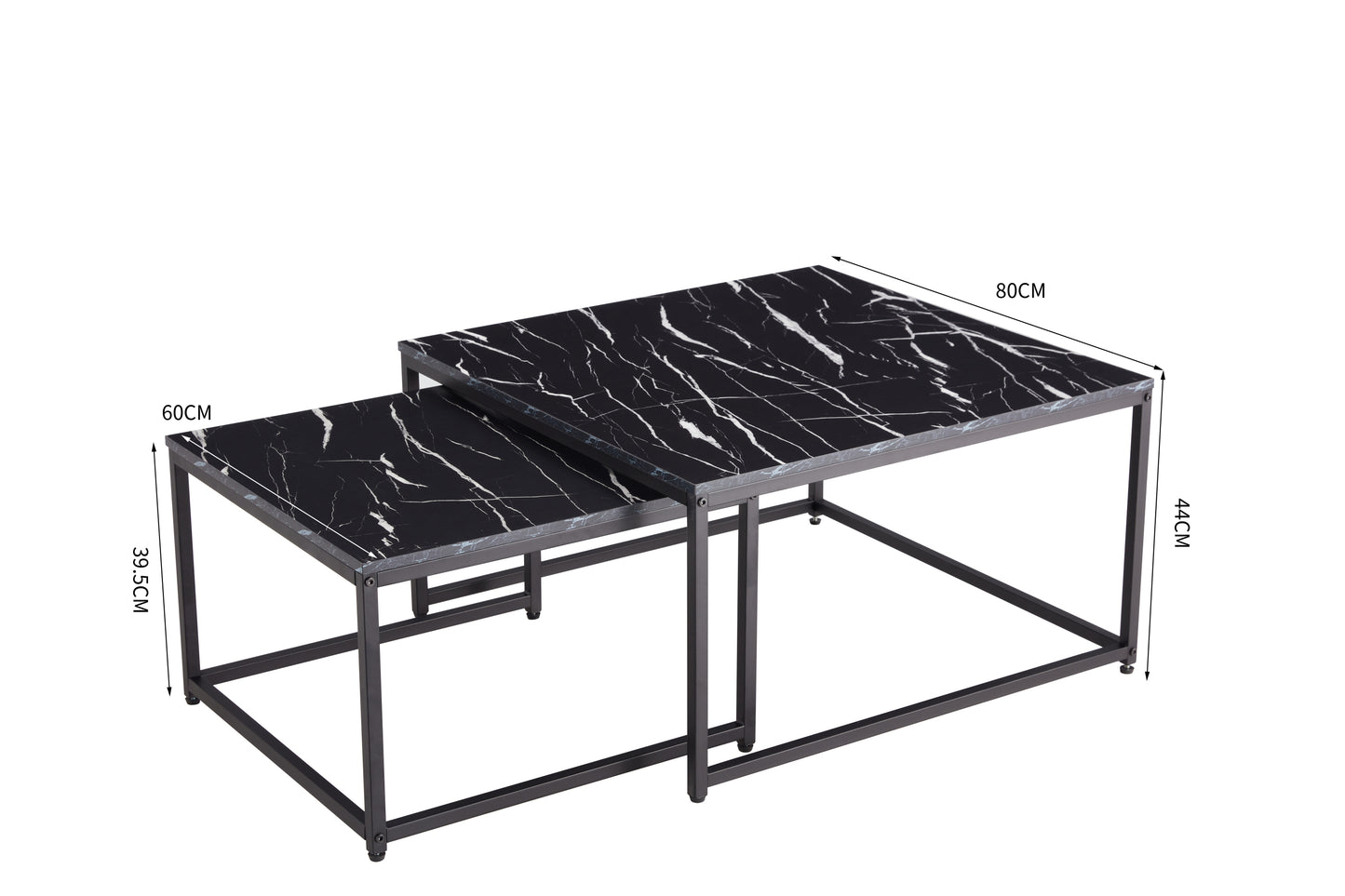 Modern Nesting Coffee  Tables Set, Marble Black, 2pc, 31.5''L 31.5''W 17.72''H