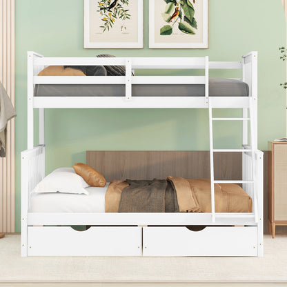 Twin-Over-Full Bunk Bed with Ladders and Two Storage Drawers (White) ( old sku:LT000165AAK）