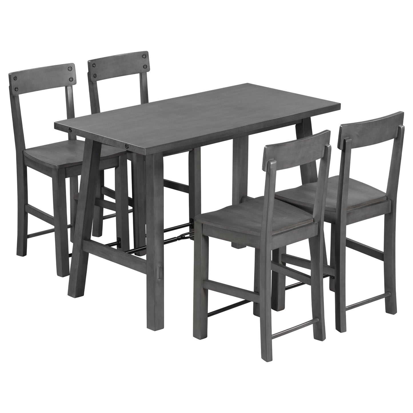 TREXM Minimalist industrial Style 5-Piece Counter Height Dining Table Set Solid Wood & Metal Dining Table with Four Chairs for Small Space (Gray)