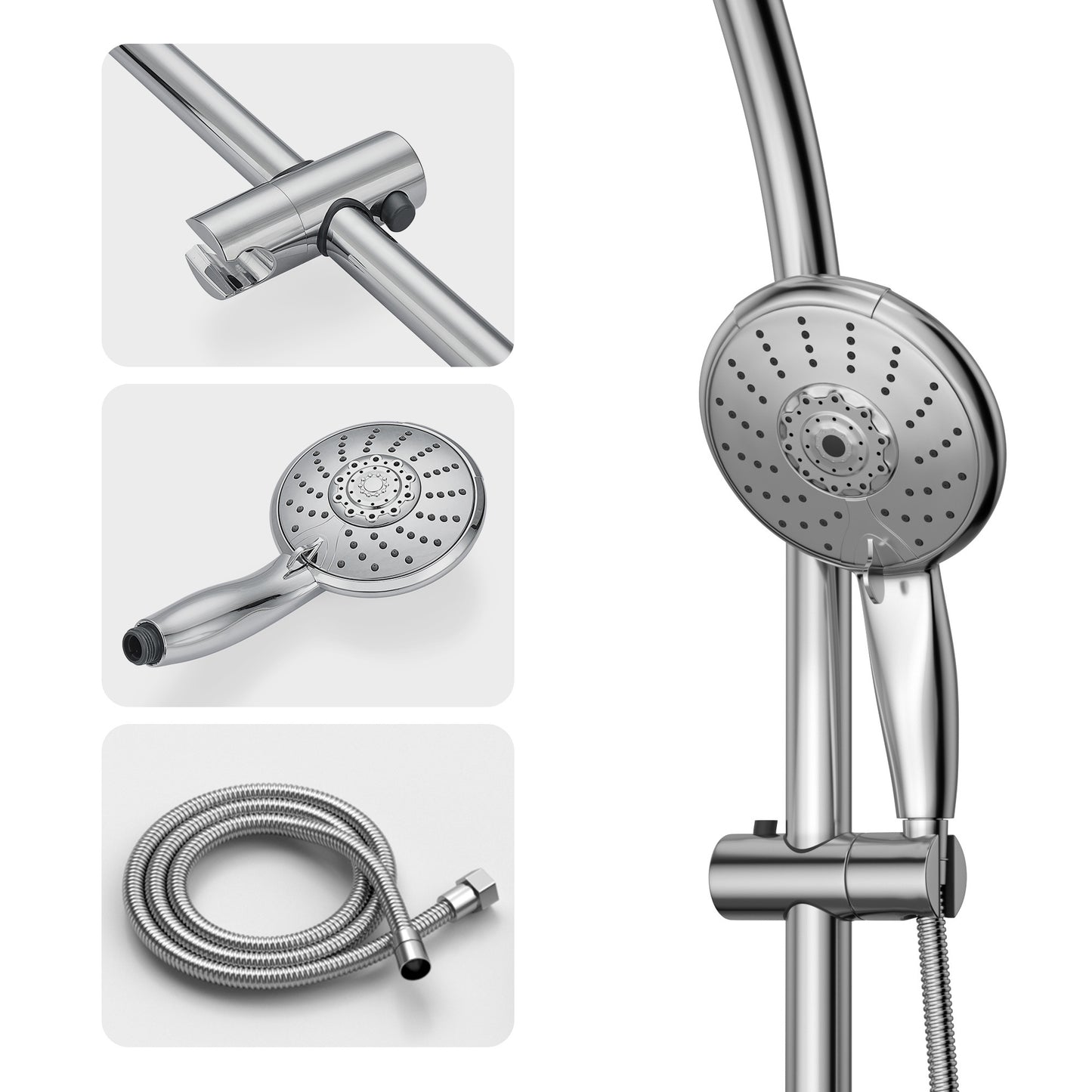 Multi Function Dual Shower Head, with Adjustable Slide Bar,Chrome