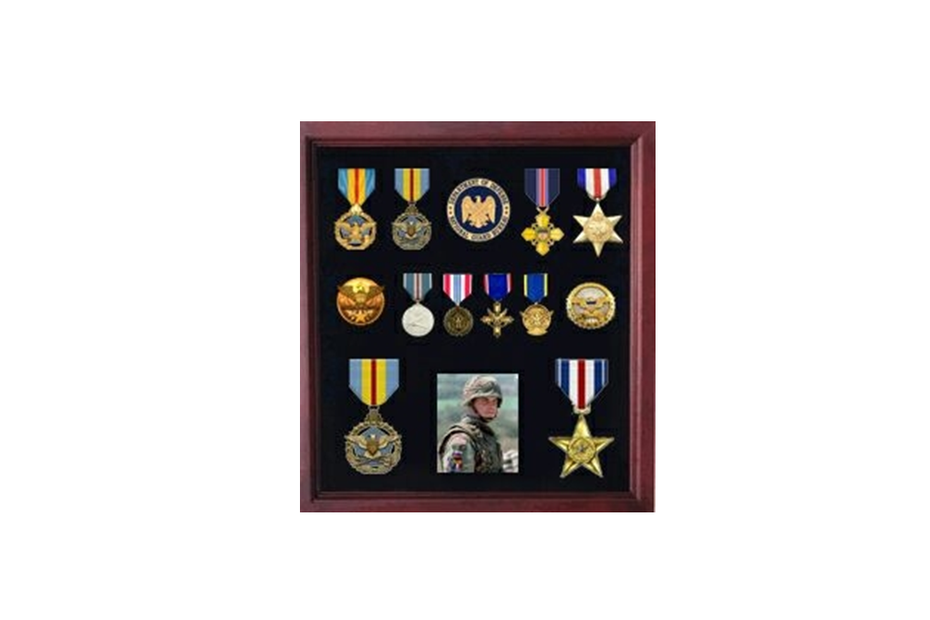 Military Medal Display case, American medal Shadowbox - Cherry Finish by The Military Gift Store
