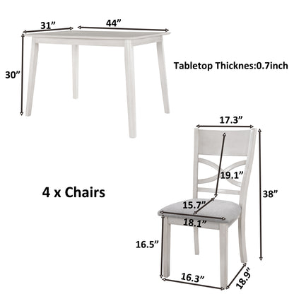 TOPMAX Farmhouse Rustic Wood 5-Piece Kitchen Dining Table Set with 4 Upholstered Padded Chairs, Light Grey+White