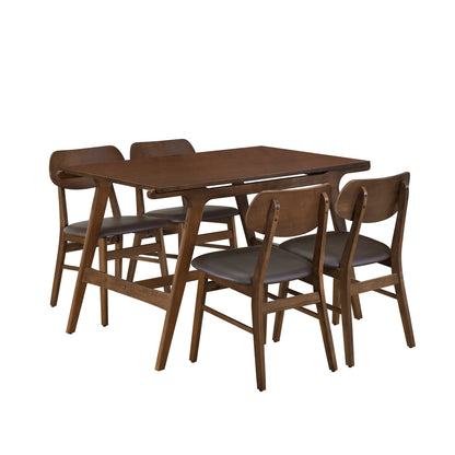 TREXM 5-Piece Mid-Century Style Dining Table Set Kitchen Table with 4 Faux Leather Dining Chairs (Brown)