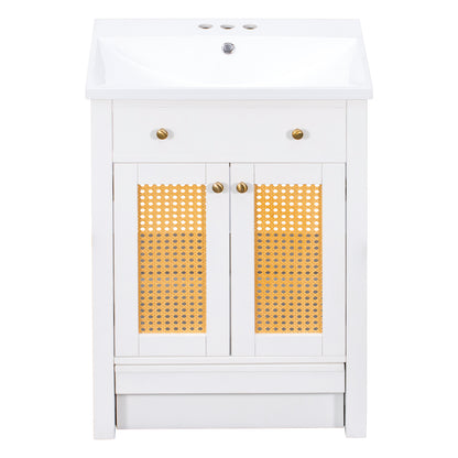 24" Bathroom vanity with Single Sink，White Combo Cabinet Undermount Sink，Bathroom Storage Cabinet，Solid Wood Frame，Pull-out footrest