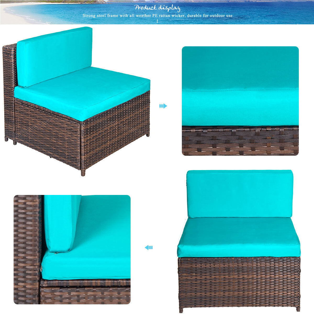 TOPMAX Patio Furniture Set PE Rattan Sectional Garden Furniture Corner Sofa Set (7 Pieces, Blue)