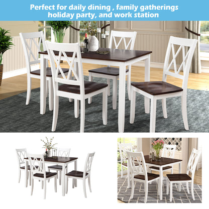 TOPMAX 5-Piece Dining Table Set Home Kitchen Table and Chairs Wood Dining Set (White+Cherry)