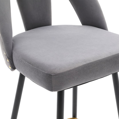 A&A Furniture,Akoya Collection Modern | Contemporary Velvet Upholstered Connor 28" Bar Stool & Counter Stools with Nailheads and Gold Tipped Black Metal Legs,Set of 2 (Gray)