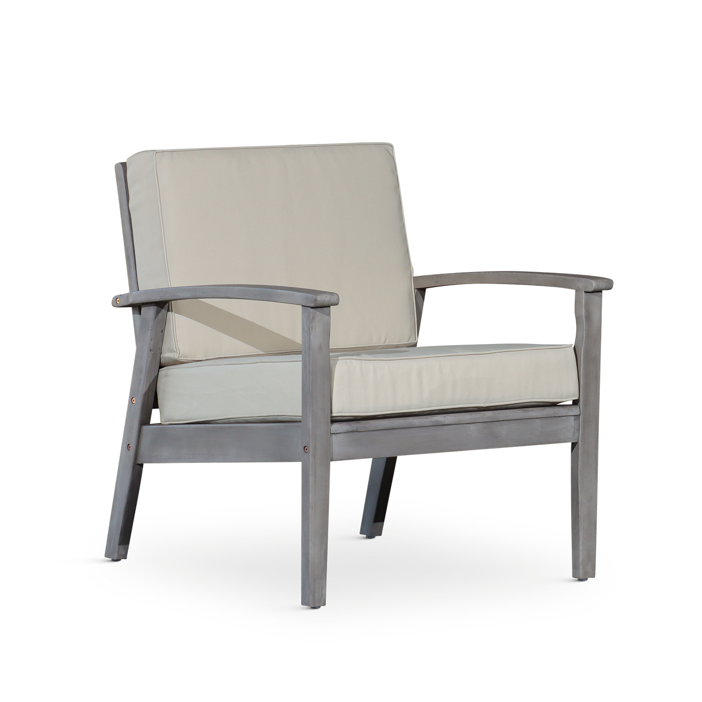 Deep Seat Eucalyptus Chair, Silver Gray Finish, Sand Cushions