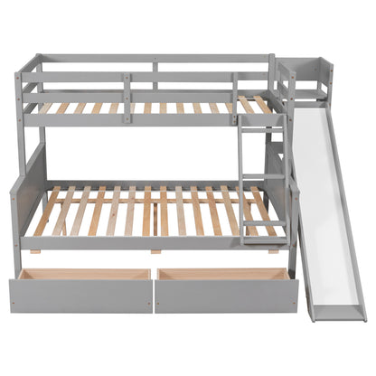 Twin over Full Bunk Bed with 2 Drawers,Slide,Shelves Gray