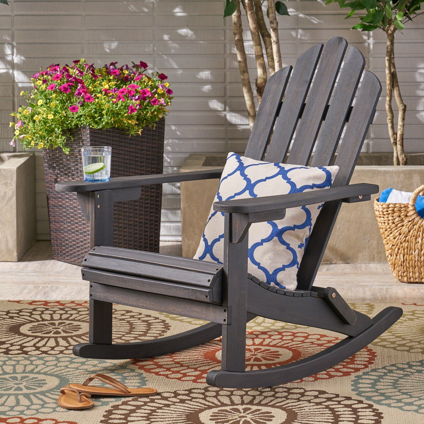 Outdoor lounging hollywood adirondack gray rocking chair