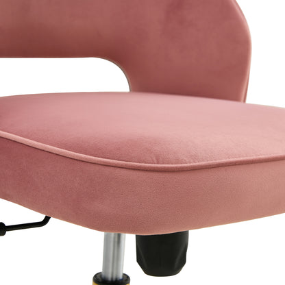 Modern Home Velvet Office Chairs, Adjustable 360 °Swivel Chair Engineering Plastic Armless Swivel Computer Chair With Wheels for Living Room, Bed Room Office Hotel Dining Room .Pink