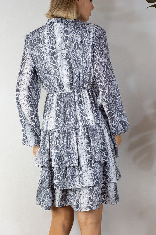 SNAKE PRINTED LONG SLEEVE DRESS