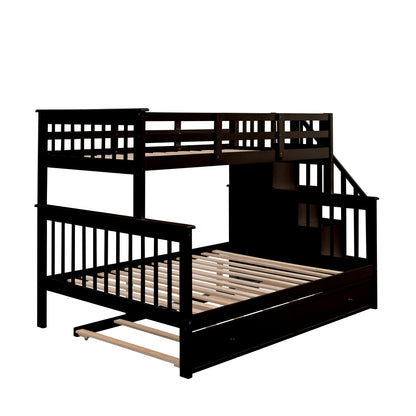 Stairway Twin-Over-Full Bunk Bed with Twin size Trundle, Storage and Guard Rail for Bedroom, Dorm, for  Adults, Espresso (OLD SKU :LP000119AAP)