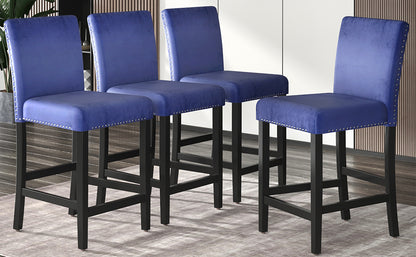 TOPMAX 4 Pieces Wooden Counter Height Upholstered Dining Chairs for Small Places, Blue+Black Legs