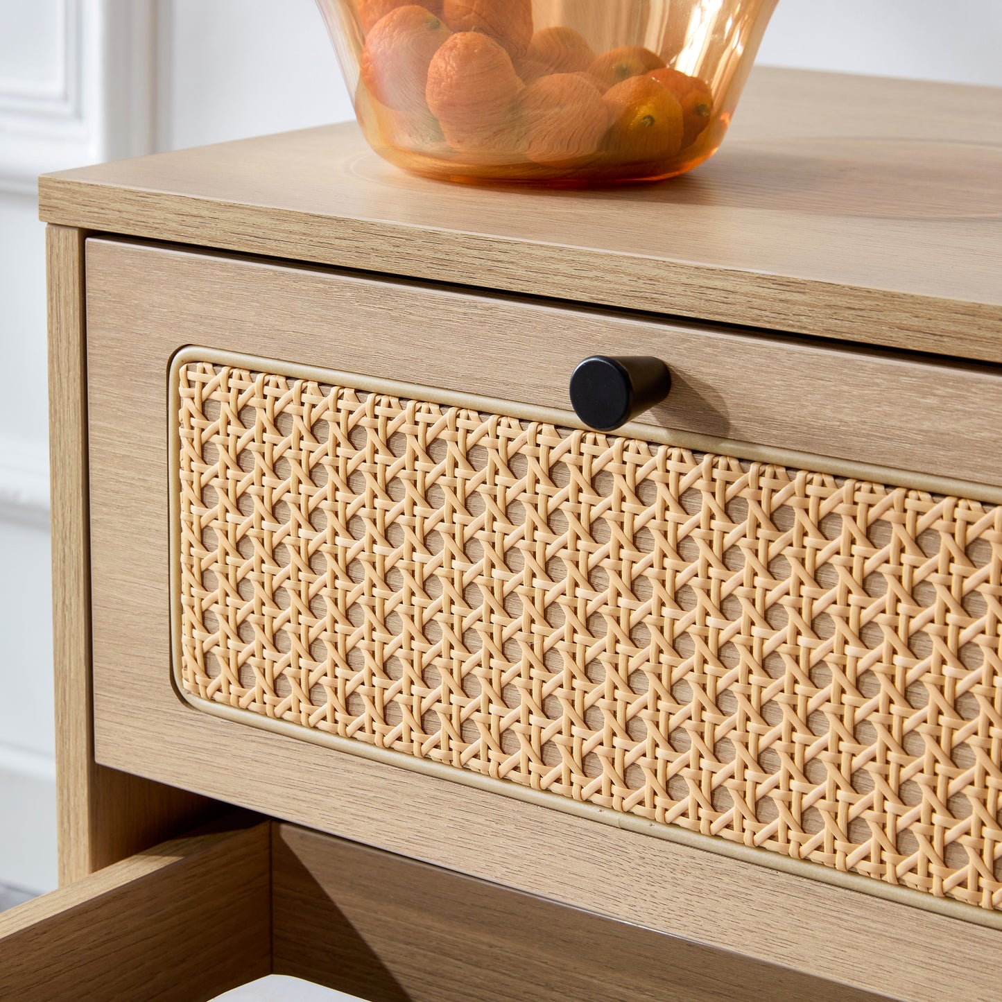 Modern simple storage cabinet MDF Board bedside cabinet Japanese rattan bedside cabinet Small household furniture bedside table.Applicable to dressing table in bedroom, porch, living room.2 Drawers