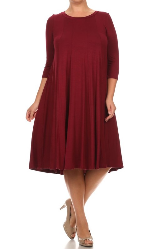 Solid, 3/4 sleeve midi dress