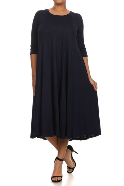 Solid, 3/4 sleeve midi dress