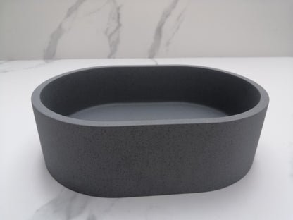 Double Oval Concrete Vessel Bathroom Sink in Grey without Faucet and Drain