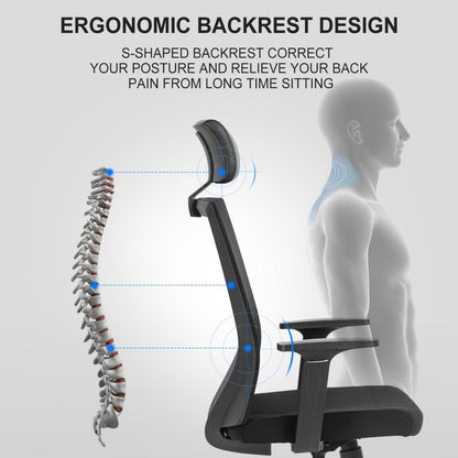 Vanbow.Ergonomic office chair mesh computer chair - High Back Desk Chair with Adjustable Lumbar Support, PP fixed handrail.