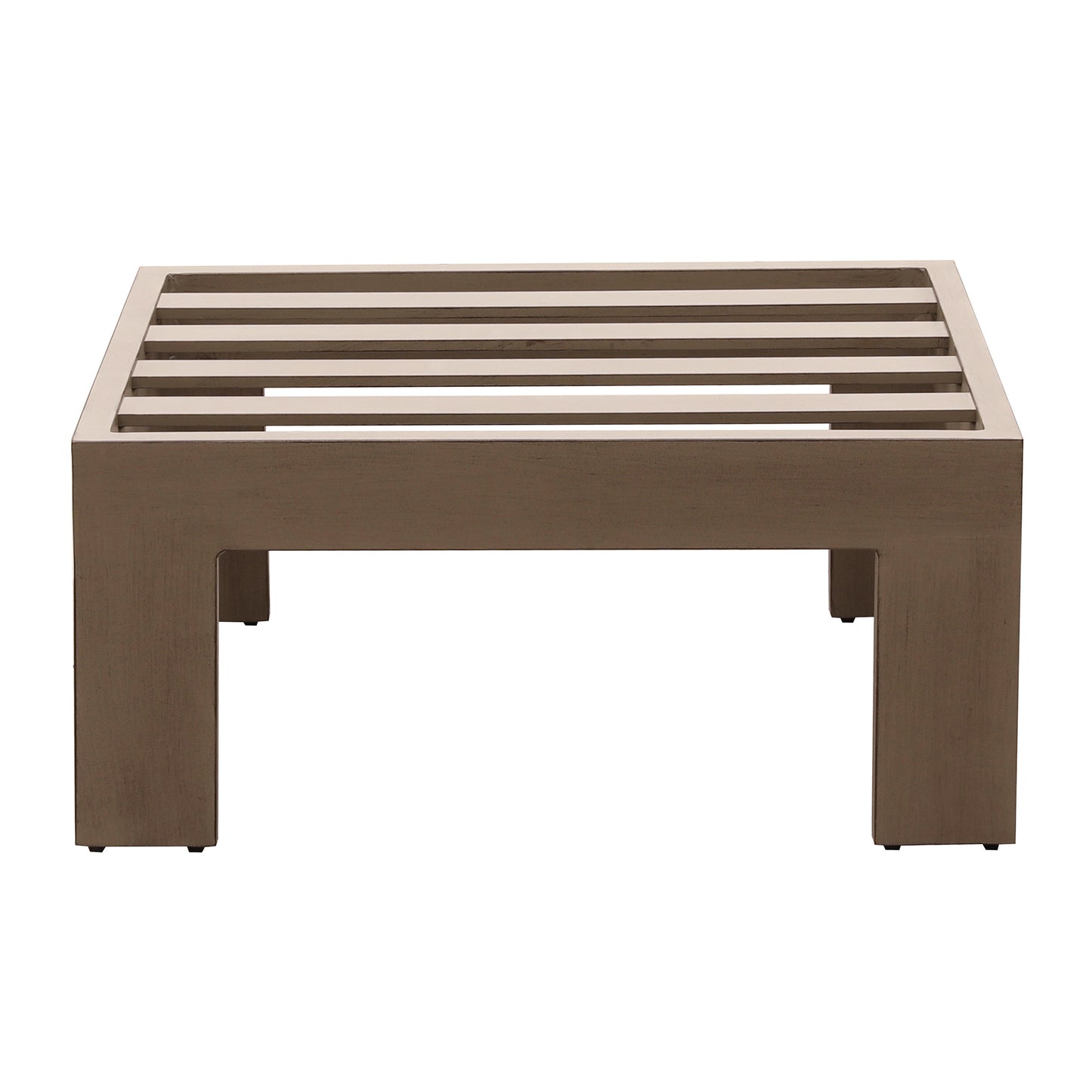 Patio Indoor Outdoor Aluminum Ottoman Footstool with Cushion, Wood Grained/Cast Silver