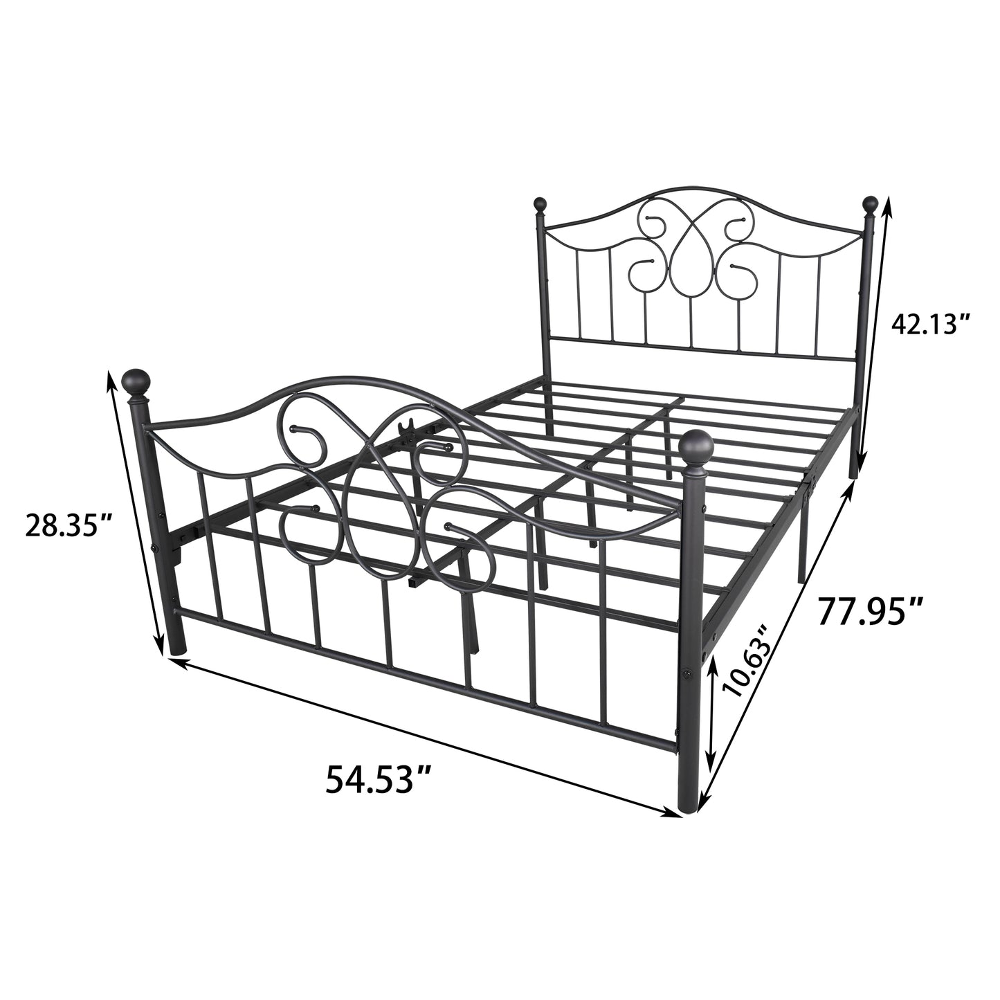 Full  Size Metal bed frame ，Solid Sturdy Steel Slat Support，No Box Spring Needed and Easy Assembly,Black