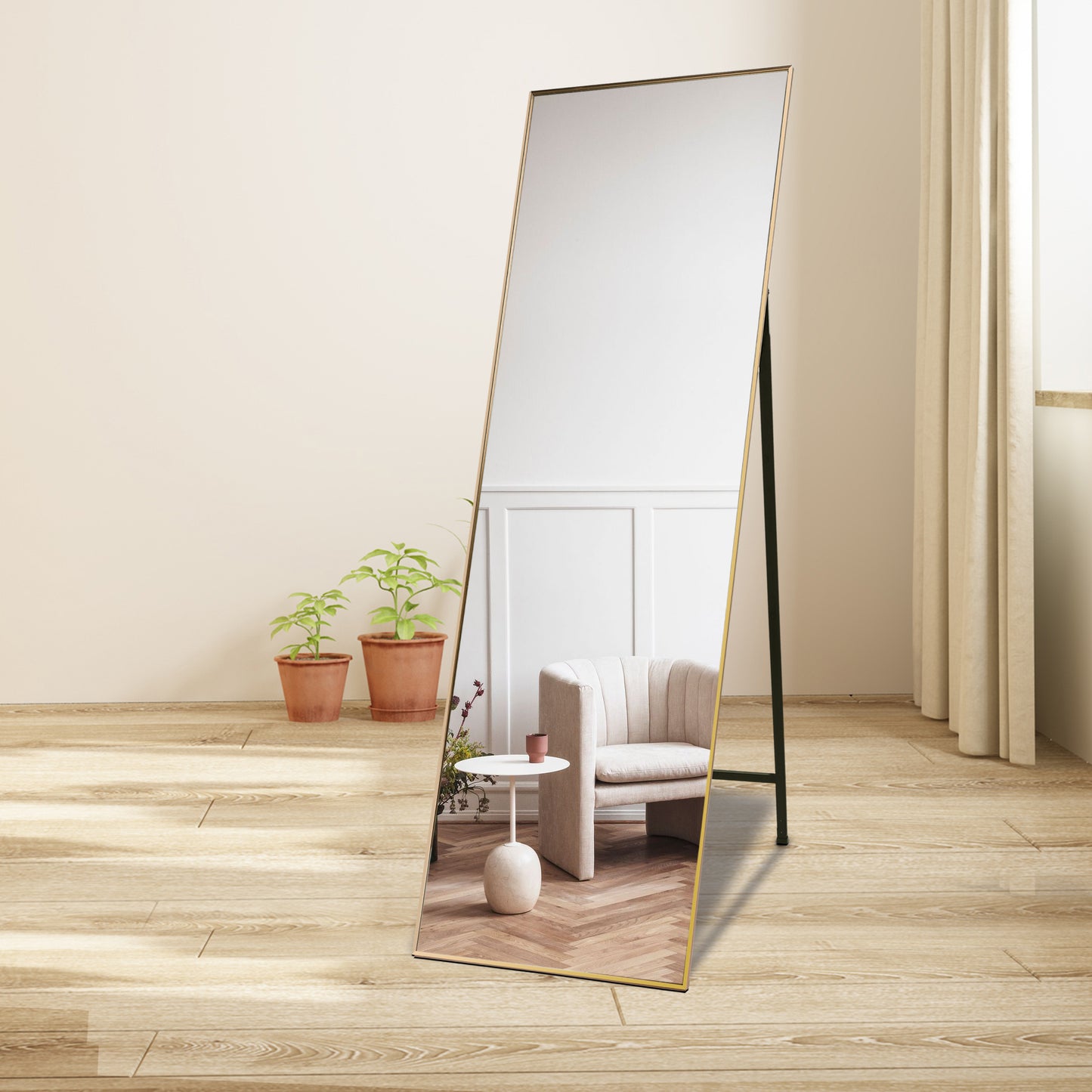 Full Length Mirror Standing Gold 65’’x22’’ for Bedroom with Aluminum Frame, Large Full Body Floor Mirror Wall Hanging or Leaning Modern Decor for Dressing, Living Room, Entryway or Dorm