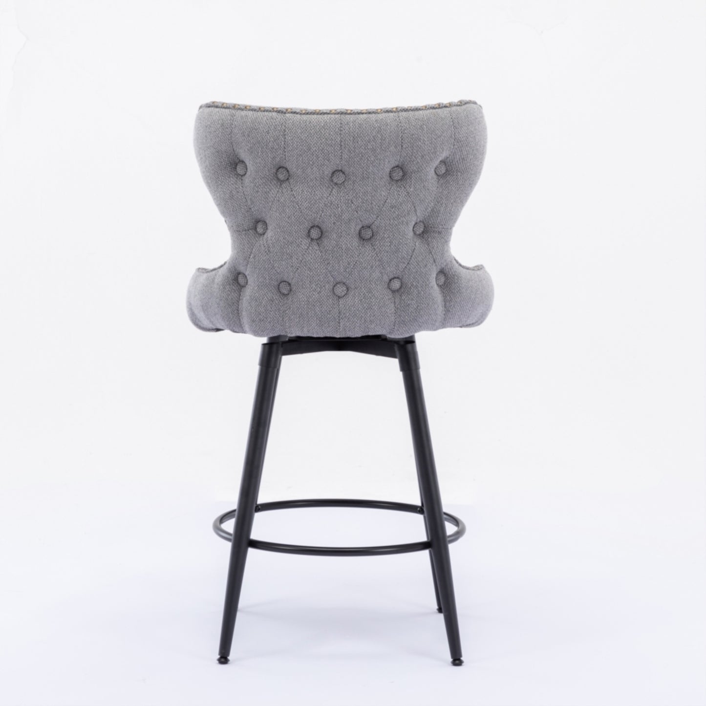 A&A Furniture,Counter Height 25" Modern Linen Fabric Counter Chairs,180° Swivel Bar Stool Chair for Kitchen,Tufted Cupreous Nailhead Trim Burlap Bar Stools with Metal Legs,Set of 2 (Gray)