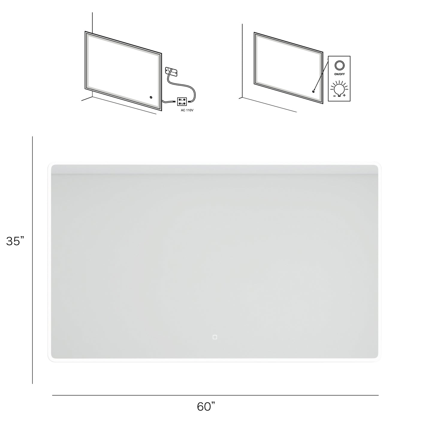 60 x 35 in.  Large Rectangular Frameless Wall-Mount Anti-Fog LED Light Bathroom Vanity Mirror