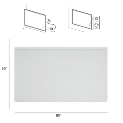 60 x 35 in.  Large Rectangular Frameless Wall-Mount Anti-Fog LED Light Bathroom Vanity Mirror