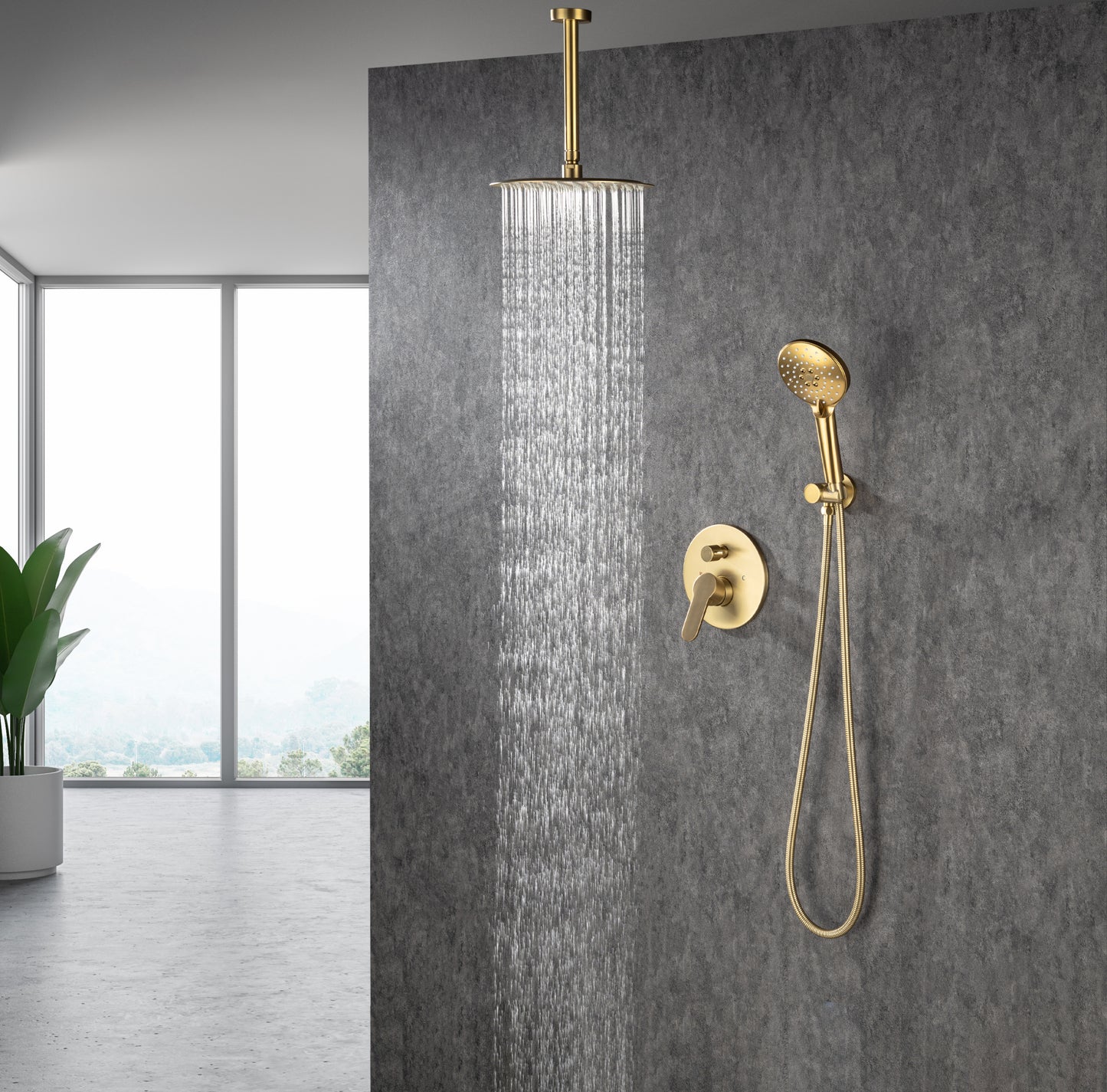 Black Shower System, Ceiling Rainfall Shower Faucet Sets Complete of High Pressure, Rain Shower Head with Handheld, Bathroom 10\\\\\\\'\\\\\\\' Shower Combo with Rough-in Valve Included