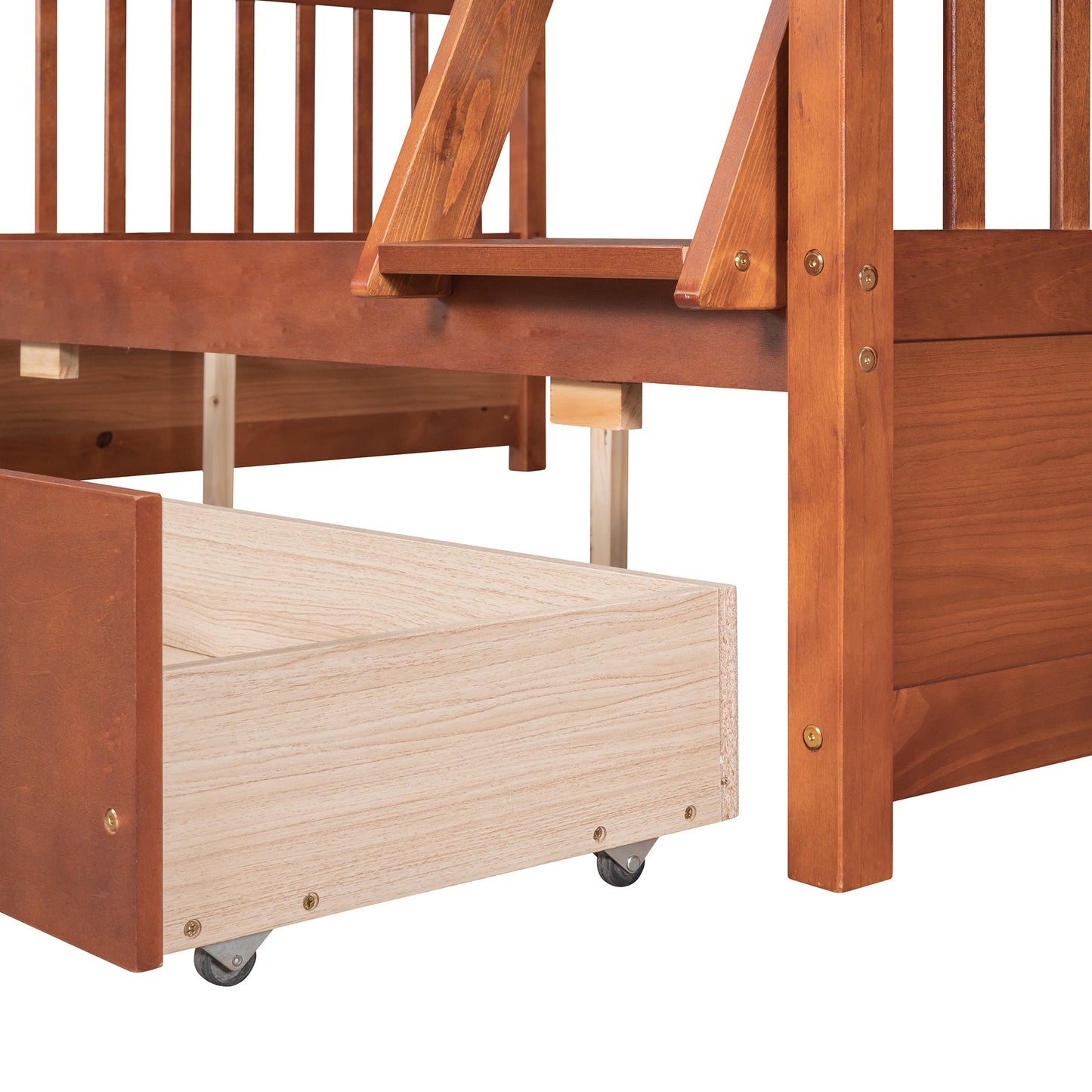 Twin-Over-Full Bunk Bed with Ladders and Two Storage Drawers (Walnut) ( old sku:LT000165AAD）