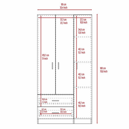 Rowaton 2-Drawer 3-Door  Armoire White