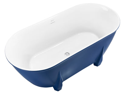 59" 100% Acrylic Freestanding Bathtub，Contemporary Soaking Tub，white inside and blue outside，Four corner bathtub