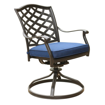 Outdoor Patio Aluminum Swivel Rocker Dining Chair with Cushion, Set of 2, Navy Blue