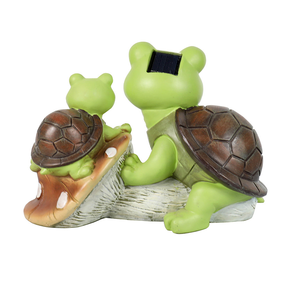 Garden Statue Cute Frog Face Turtles Figurines,Solar Powered Resin Animal Sculpture with 3 Led Lights for Patio,Lawn