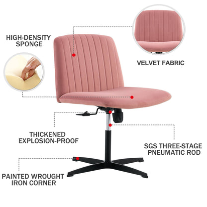 Pink Velvet Material. Home Computer Chair Office Chair Adjustable 360 °Swivel Cushion Chair With Black Foot Swivel Chair Makeup Chair Study Desk Chair. No Wheels