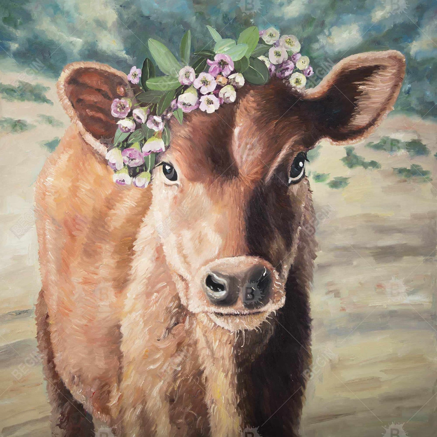 Cute jersey cow - 32x32 Print on canvas