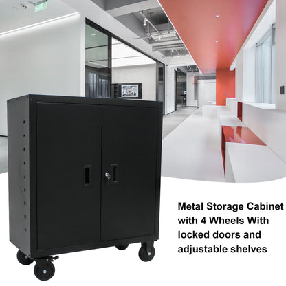 Metal Storage Cabinet with Locking Doors and One  Adjustable Shelves With 4 Wheels