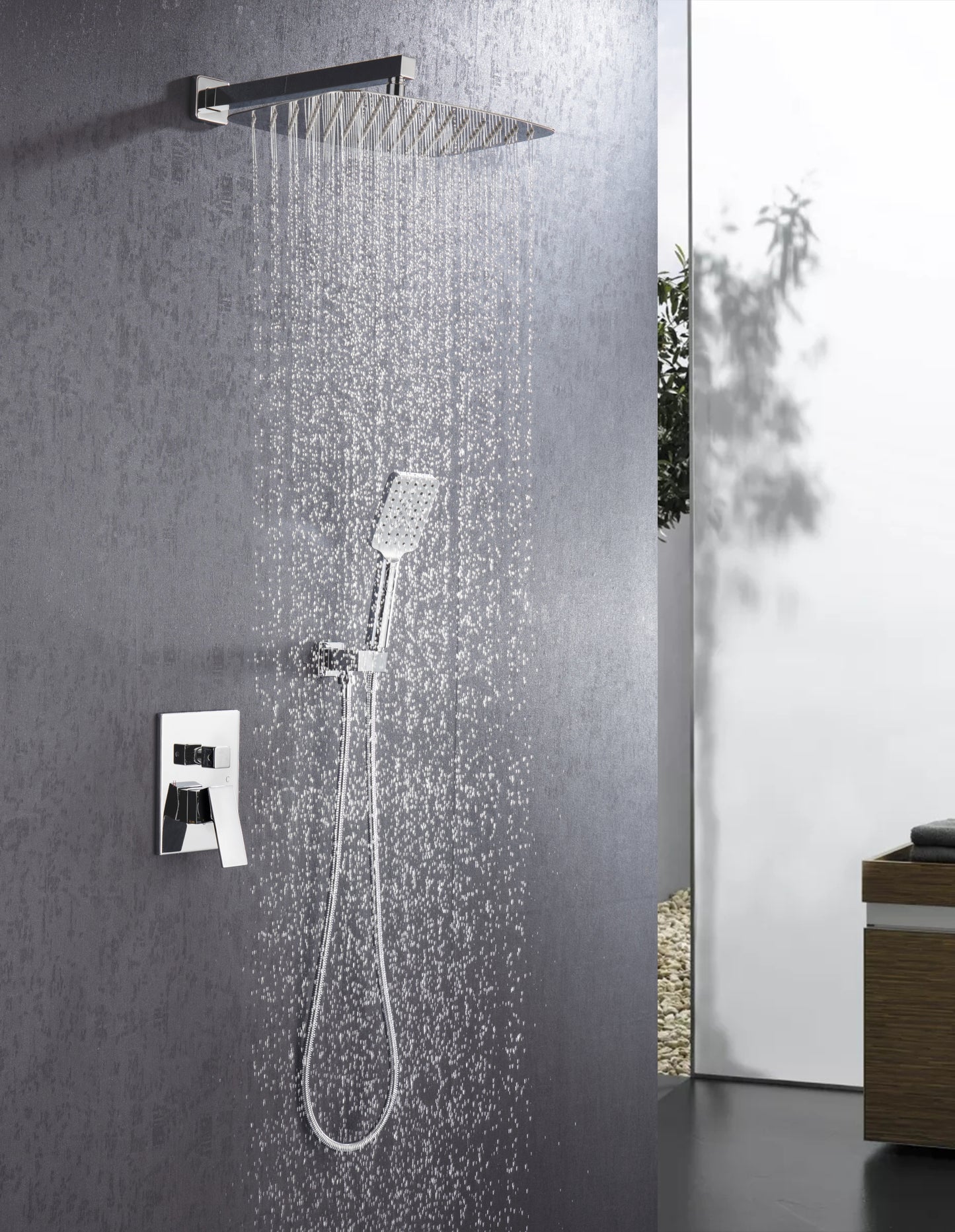 Shower Faucet Set Shower System with 12 Inch Rain Shower Head and Handheld, Bathroom Shower Combo Set Wall Mounted System Rough-in Valve Body and Trim Included.