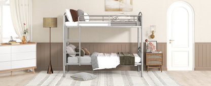 Twin Over Twin Metal Bunk Bed,Divided into Two Beds(Silver)（OLD SKU:MF280424AAN）