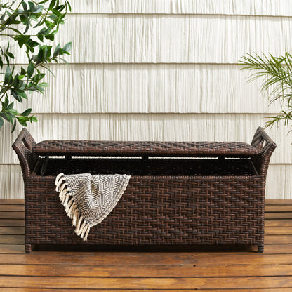 Izidora Outdoor Brown Wicker Storage Ottoman