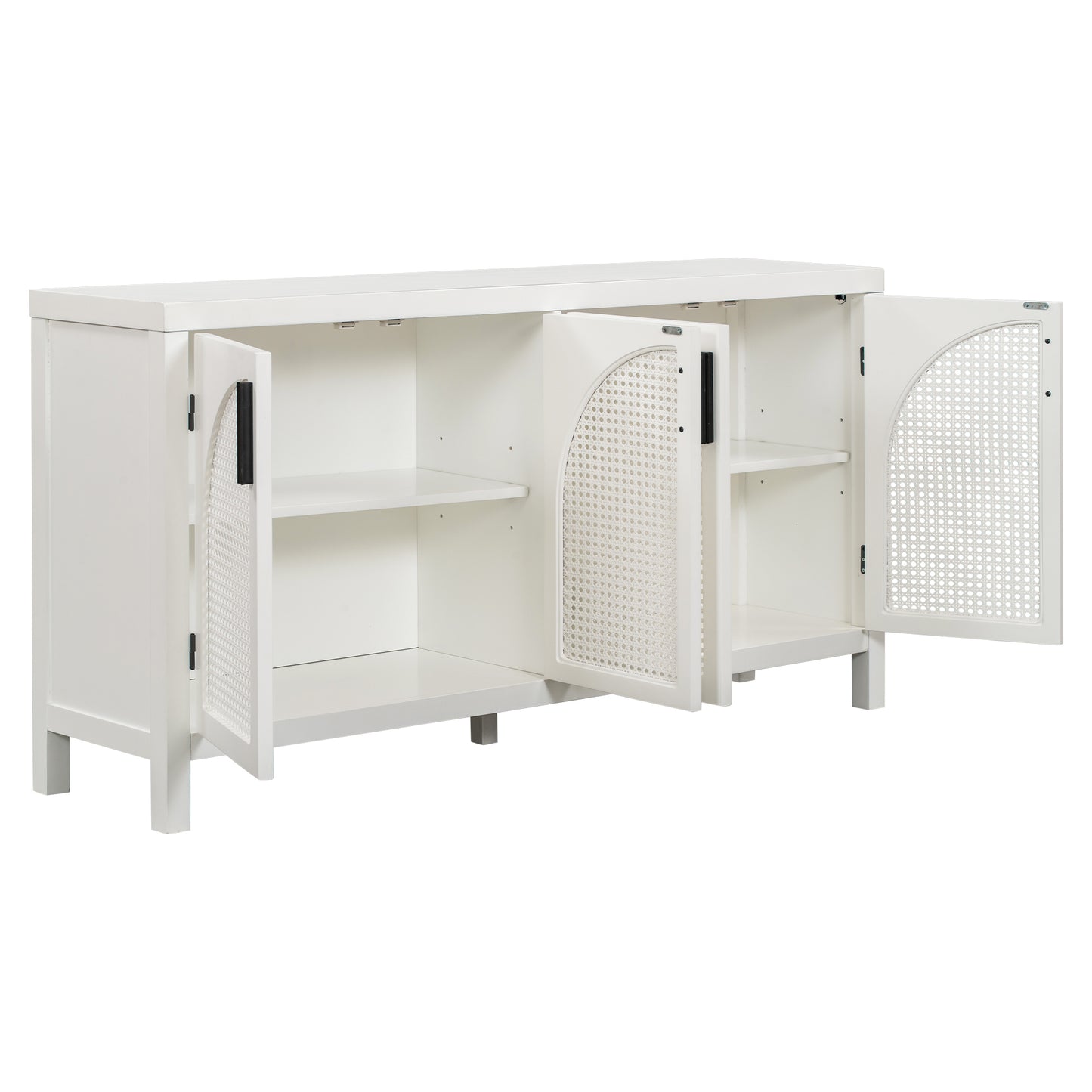 TREXM Large Storage Space Sideboard with Artificial Rattan Door and metal handles for Living Room and Entryway (White)